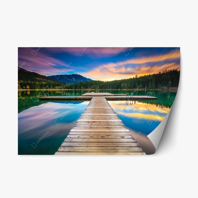 Repositionierbarer Aufkleber ruhiger bergsee im sonnenuntergang