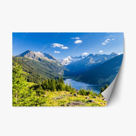 Repositionierbarer Aufkleber ruhiges tal mit alpensee – Wallnifity®