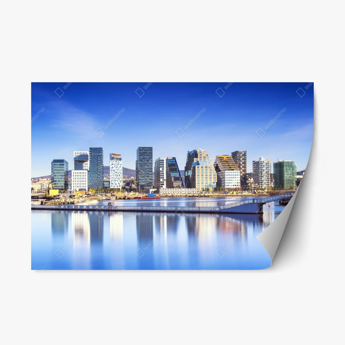 Repositionierbarer Aufkleber moderne ufer skyline mit spiegelungen – Wallnifity® Repositionierbarer Aufkleber moderne ufer skyline mit spiegelungen – Wallnifity®