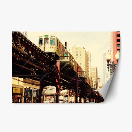 Repositionierbarer Aufkleber retro hochbahn über der stadtstraße – Wallnifity®