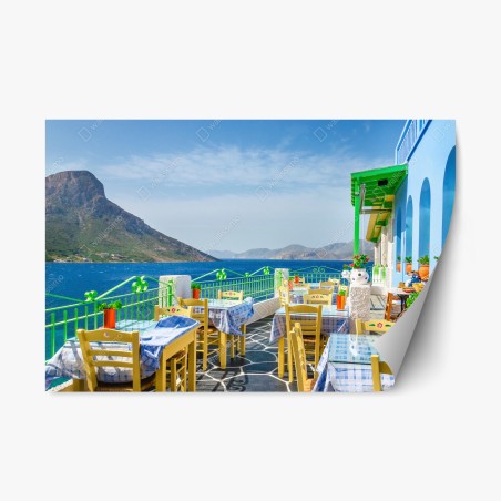 Repositionierbarer Aufkleber sonnige terrasse am meer mit küstenblick – Wallnifity®