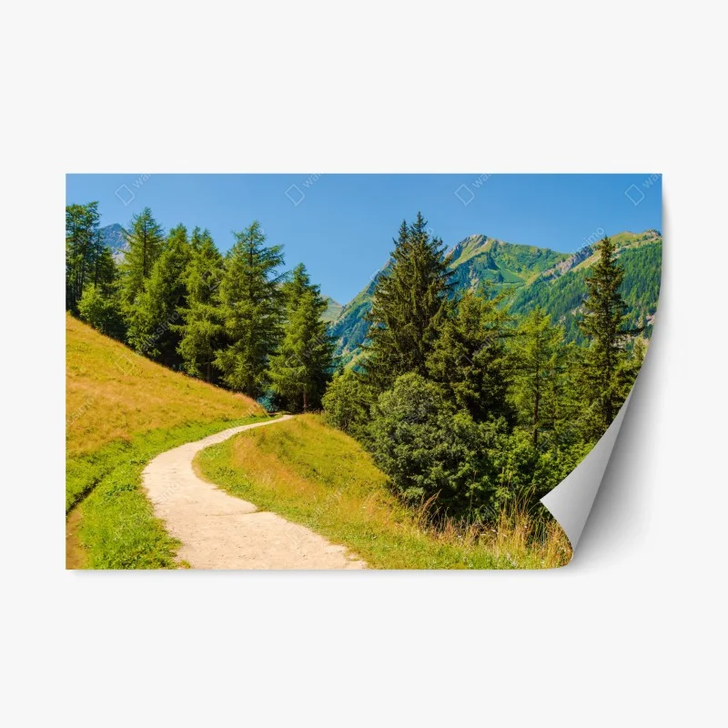 Repositionierbarer Aufkleber bergweg in den Schweizer Alpen im Sommer