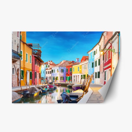Repositionierbarer Aufkleber bunte häuser in Burano, Venedig – Wallnifity®