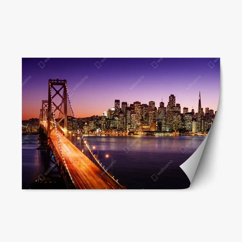 Repositionierbarer Aufkleber San Francisco skyline bei sonnenuntergang