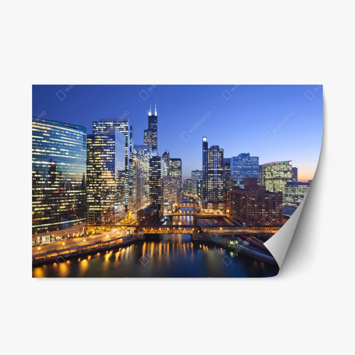 Repositionierbarer Aufkleber Chicago skyline bei dämmerung – Wallnifity® Repositionierbarer Aufkleber Chicago skyline bei dämmerung – Wallnifity®