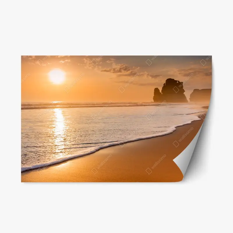 Repositionierbarer Aufkleber goldener sonnenuntergang am strand