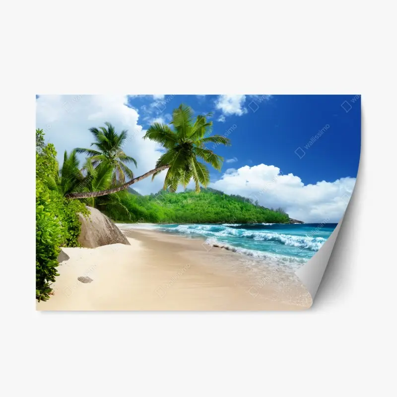 Repositionierbarer Aufkleber ruhiger tropischer strand auf Mahe, Seychellen