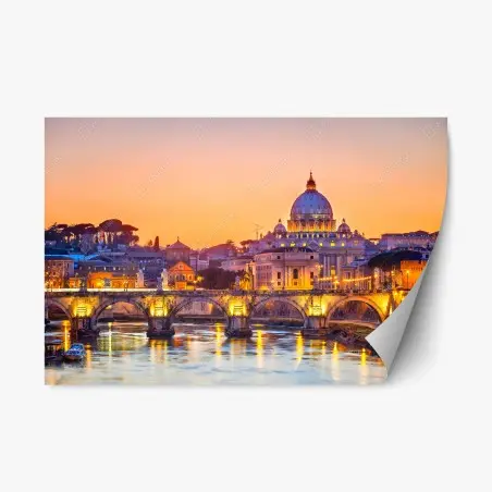 Repositionierbarer Aufkleber sonnenuntergang über dem Petersdom und dem Tiber – Wallnifity®