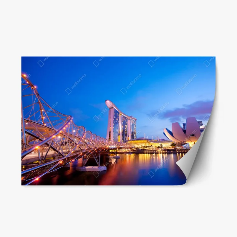Repositionierbarer Aufkleber stadtbild Marina Bay bei dämmerung