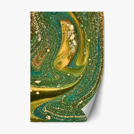 Repositionierbarer Aufkleber grün-goldene flüssige marmorierte kunst – Wallnifity®