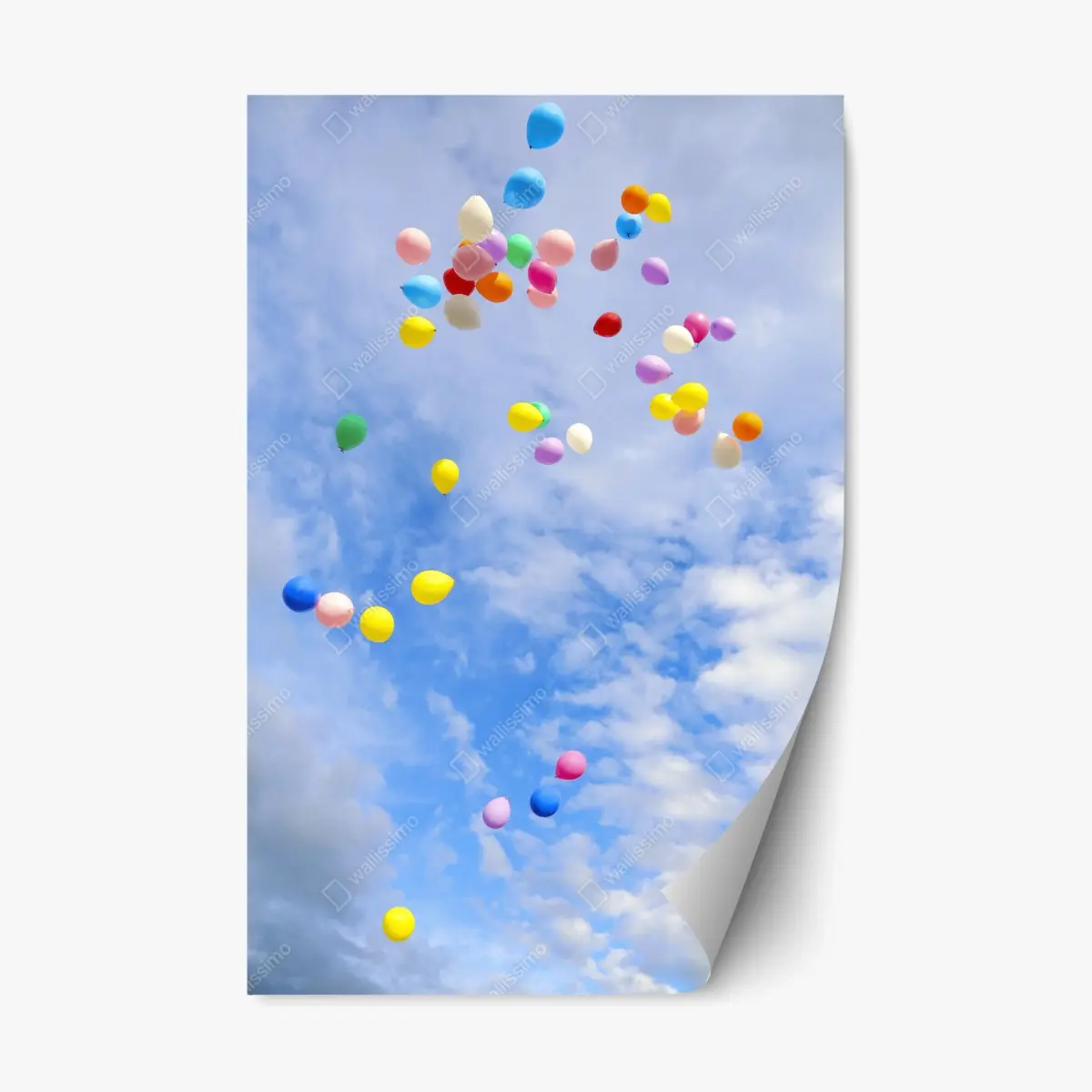 Repositionierbarer Aufkleber bunte luftballons steigen in den himmel – Wallnifity®