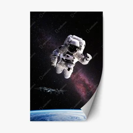 Repositionierbarer Aufkleber astronaut über der Erde und galaxie – Wallnifity®