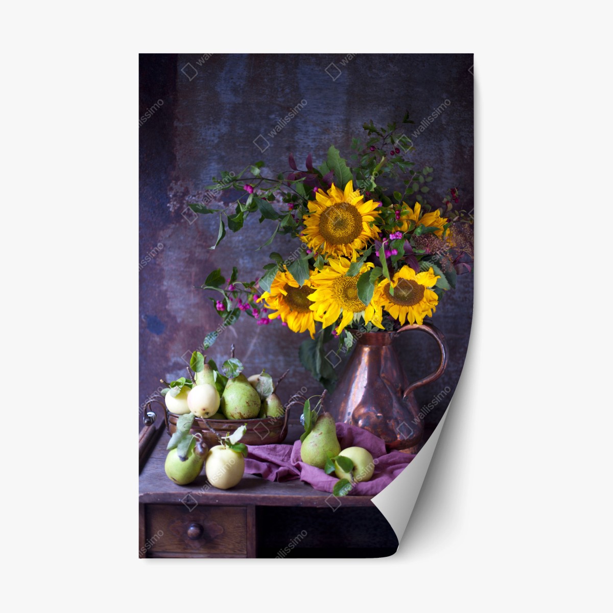 Repositionierbarer Aufkleber sonnenblumen und birnen stilleben – Wallnifity®