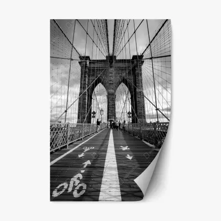 Repositionierbarer Aufkleber Brooklyn Bridge perspektive in monochrom – Wallnifity®