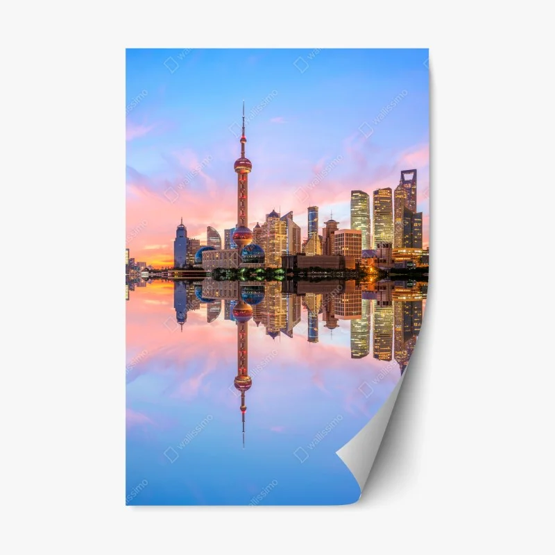 Repositionierbarer Aufkleber Shanghai skyline bei sonnenaufgang