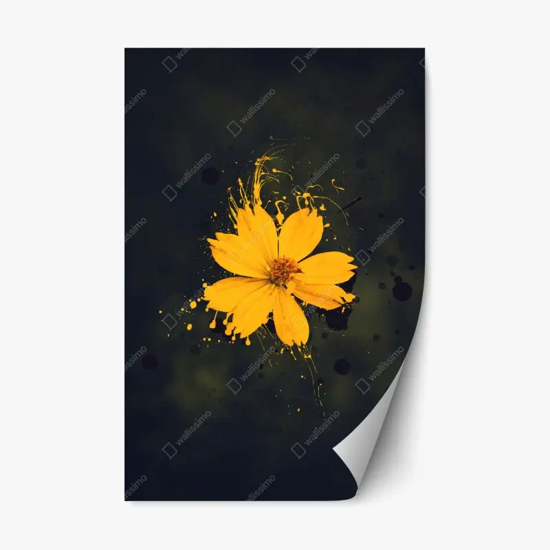 Repositionierbarer Aufkleber leuchtende gelbe blüte auf dunklem hintergrund