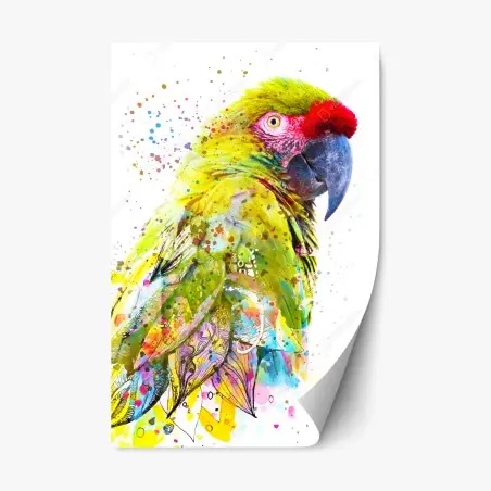 Repositionierbarer Aufkleber lebhaftes aquarell-porträt eines papageis – Wallnifity®