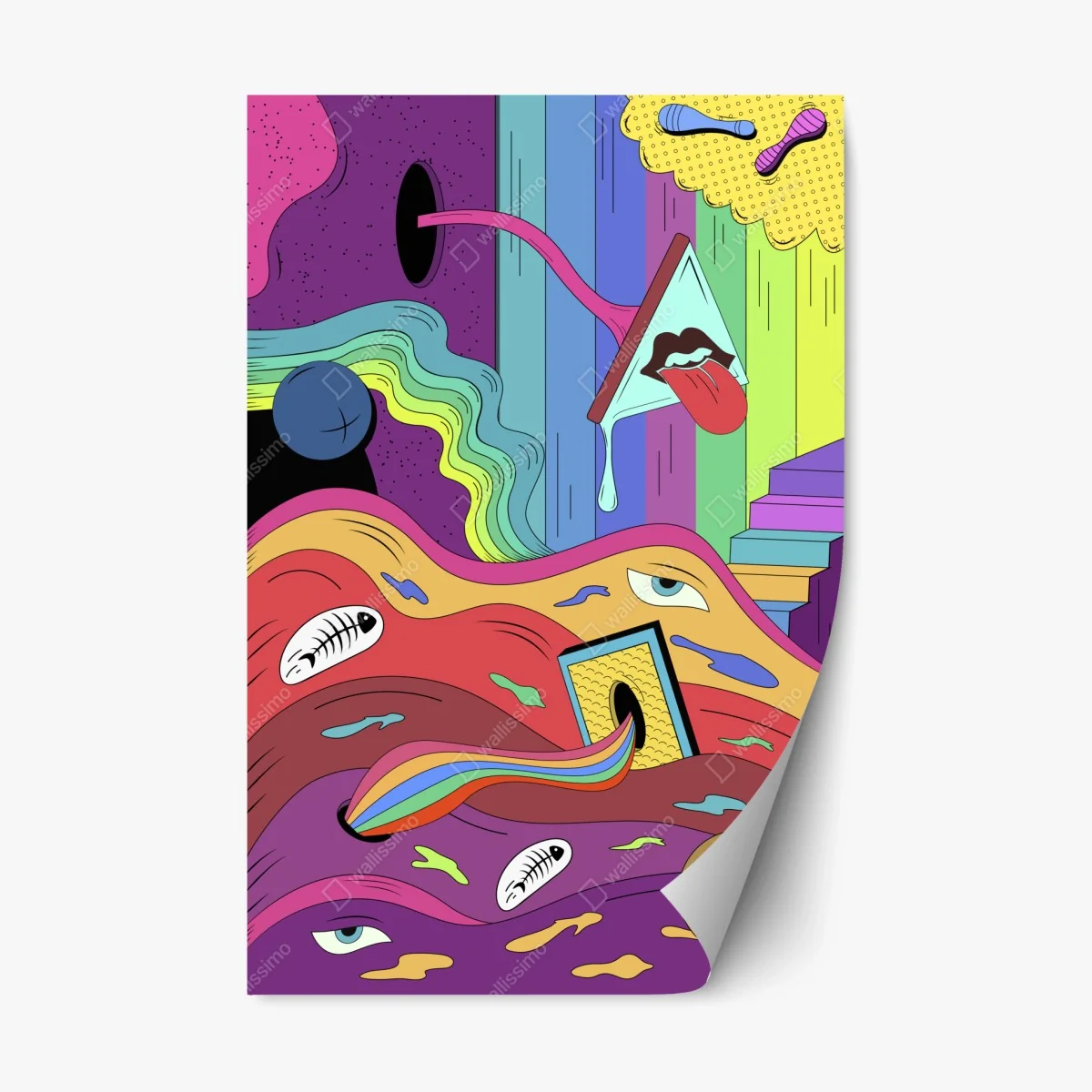 Repositionierbarer Aufkleber psychedelische pop-art traumlandschaft – Wallnifity® Repositionierbarer Aufkleber psychedelische pop-art traumlandschaft – Wallnifity®