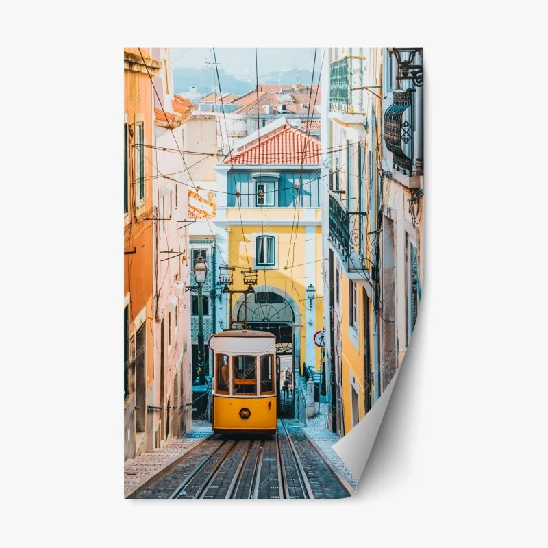 Repositionierbarer Aufkleber lebendige bica straßenbahn in Lissabon