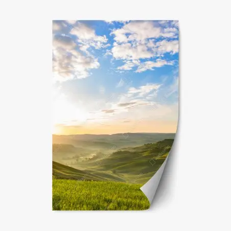 Repositionierbarer Aufkleber sonnenaufgang über nebligen hügeln – Wallnifity®