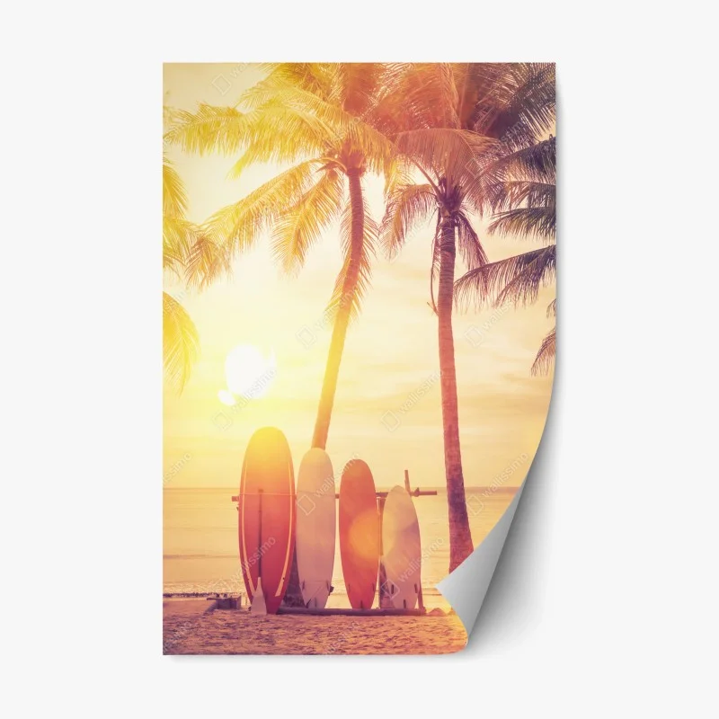 Repositionierbarer Aufkleber tropischer sonnenuntergang mit surfboards