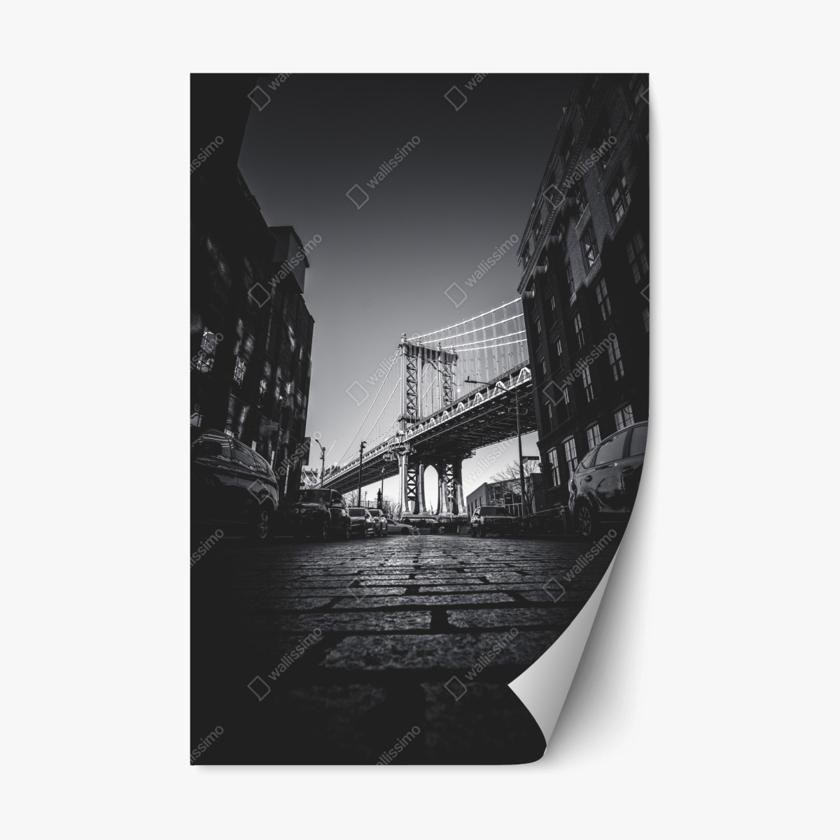 Repositionierbarer Aufkleber Manhattan brücke perspektive über kopfsteinpflaster – Wallnifity®