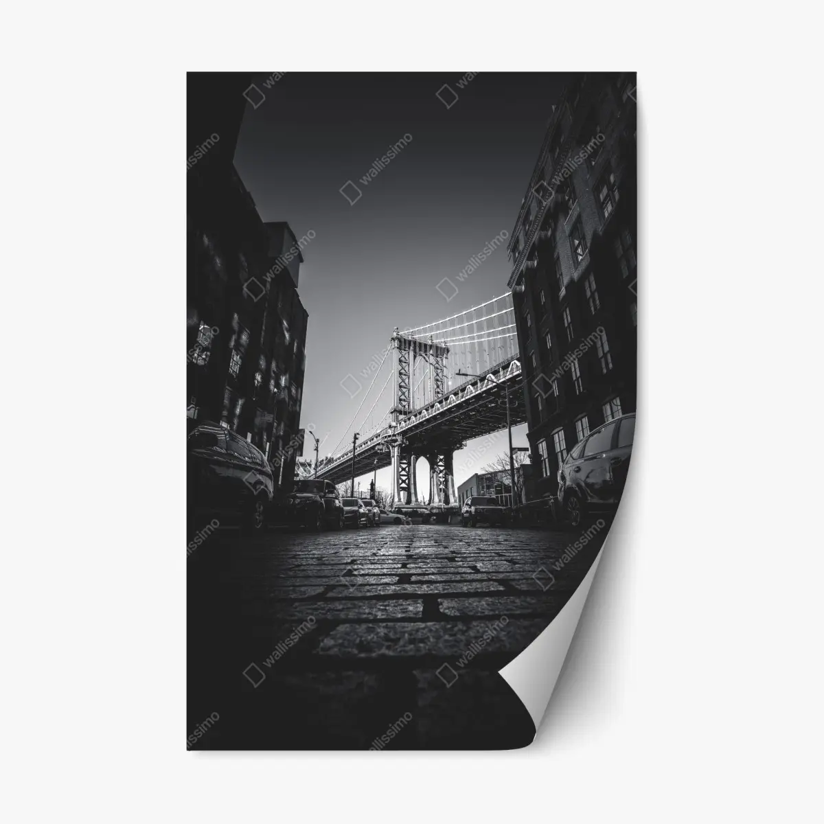 Repositionierbarer Aufkleber Manhattan brücke perspektive über kopfsteinpflaster – Wallnifity®