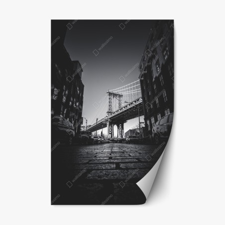 Repositionierbarer Aufkleber Manhattan brücke perspektive über kopfsteinpflaster – Wallnifity®