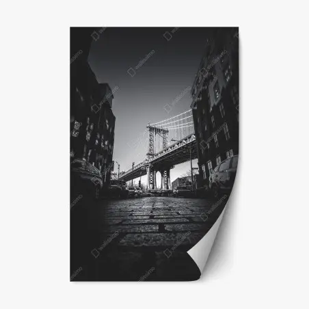 Repositionierbarer Aufkleber Manhattan brücke perspektive über kopfsteinpflaster – Wallnifity®