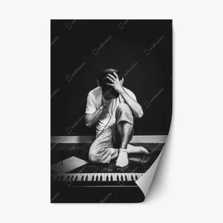 Repositionierbarer Aufkleber introvertierter musiker am keyboard – Wallnifity®
