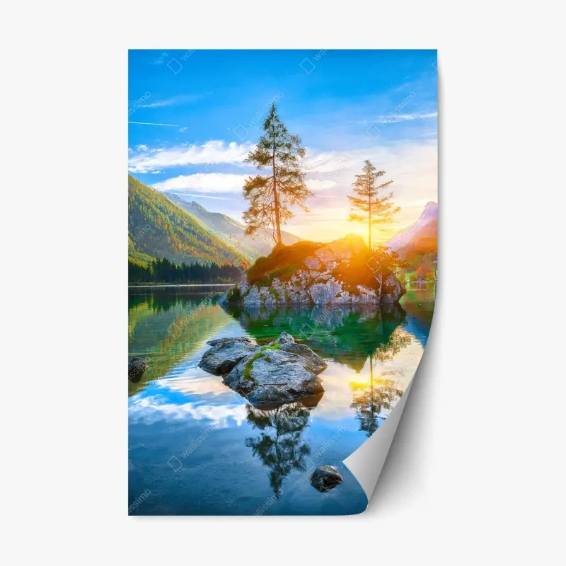 Repositionierbarer Aufkleber sonnenuntergang über Hintersee felseninsel