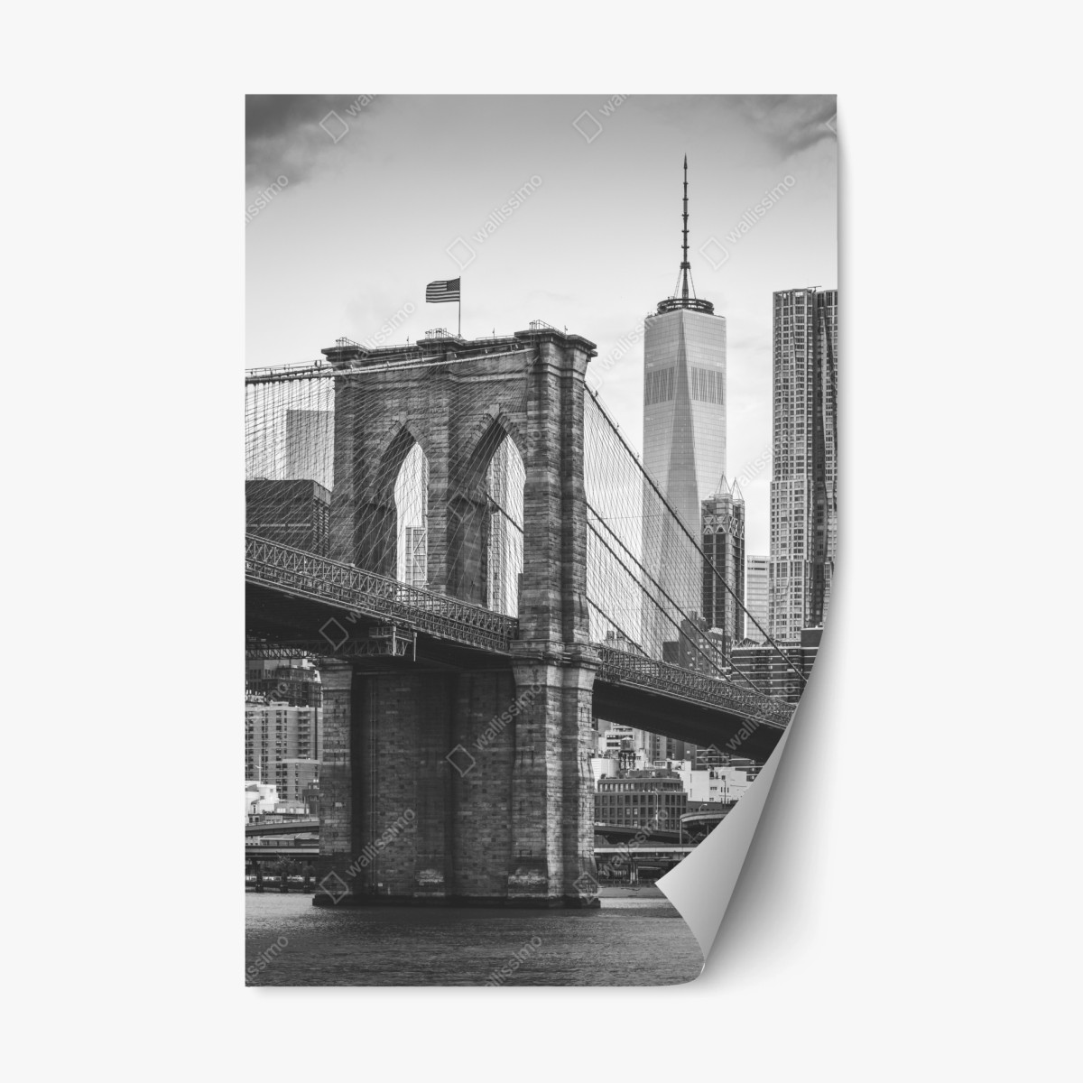 Repositionierbarer Aufkleber Brooklyn bridge schwarzweiß stadtbild – Wallnifity®