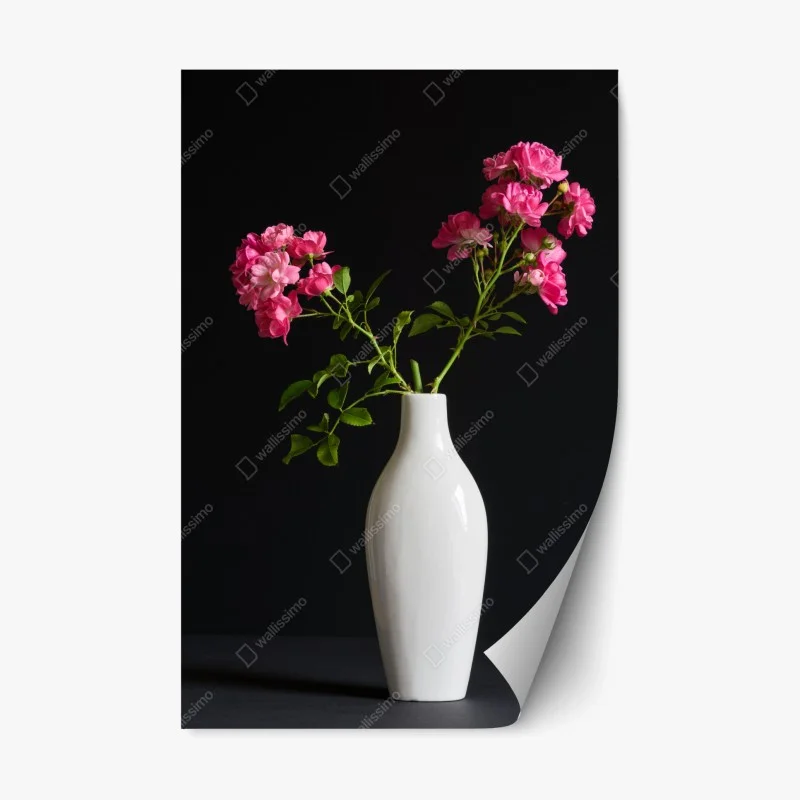 Repositionierbarer Aufkleber rosa rosen in weißer vase