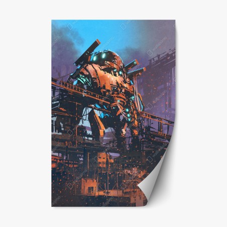 Repositionierbarer Aufkleber riesiger mech in verlassener fabrik – Wallnifity®