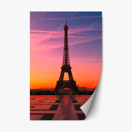 Repositionierbarer Aufkleber sonnenaufgang über dem Eiffelturm – Wallnifity®