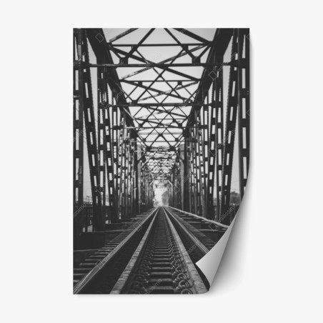 Repositionierbarer Aufkleber alte eisenbahnbrücke in schwarzweiß – Wallnifity®