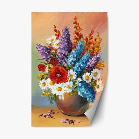 Repositionierbarer Aufkleber farbenfroher blumenstrauß in vase – Wallnifity®
