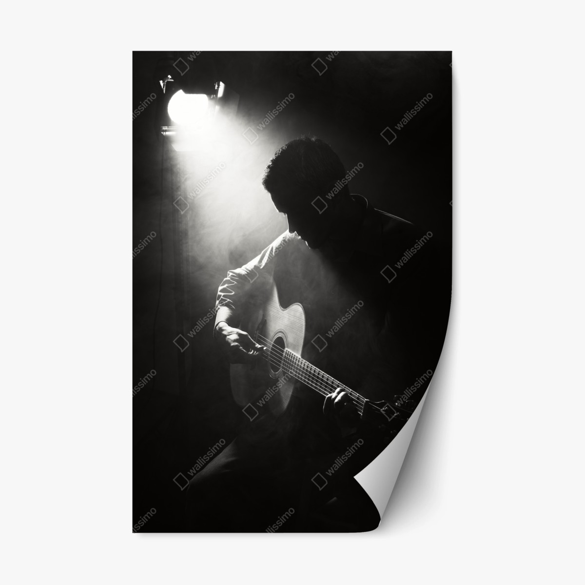 Repositionierbarer Aufkleber silhouette eines gitaristen im scheinwerferlicht – Wallnifity®
