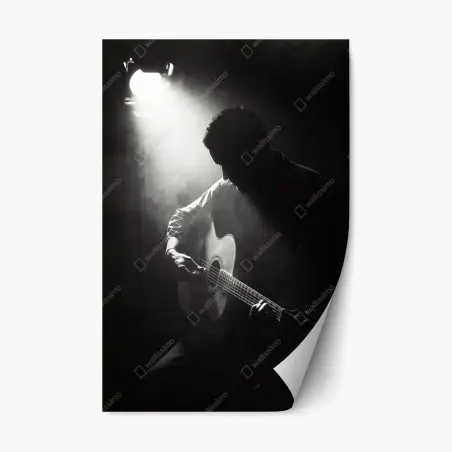Repositionierbarer Aufkleber silhouette eines gitaristen im scheinwerferlicht – Wallnifity®