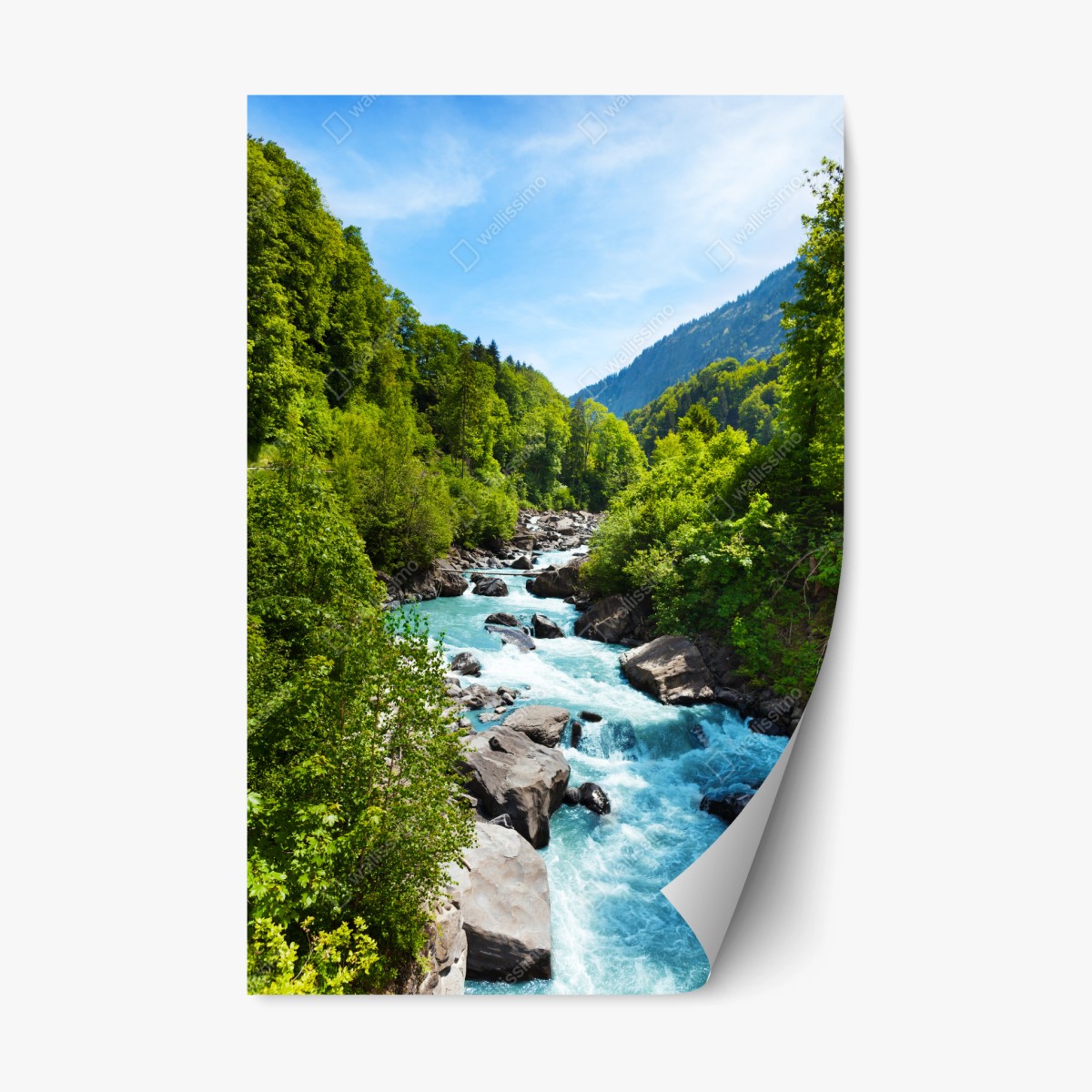 Repositionierbarer Aufkleber gletscherfluss im grünen tal – Wallnifity®