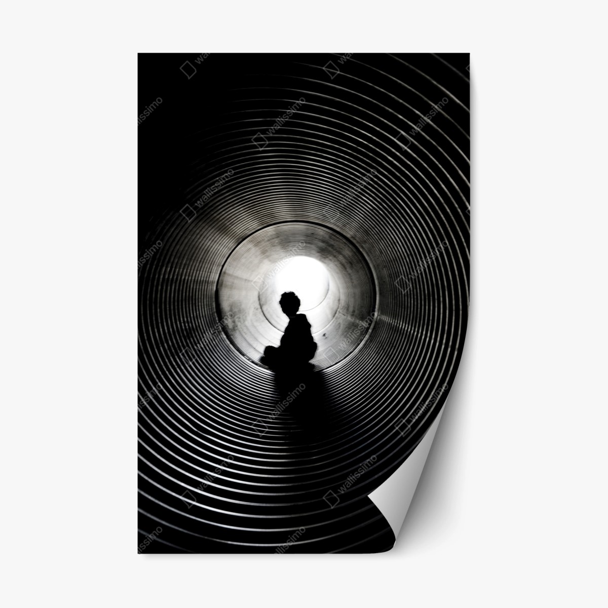 Repositionierbarer Aufkleber silhouette in einem spiraltunnel – Wallnifity®