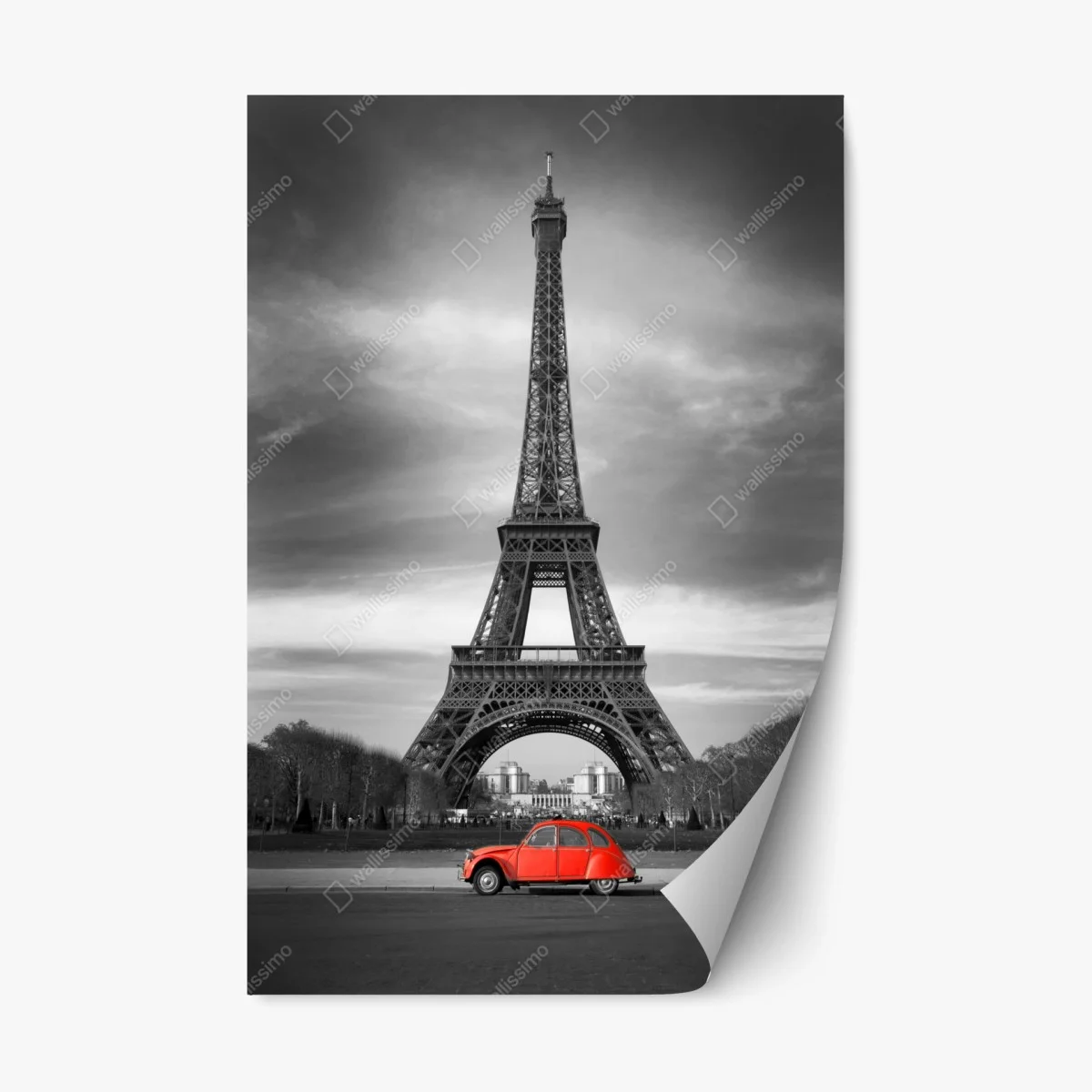 Repositionierbarer Aufkleber Eiffelturm mit rotem vintage-auto – Wallnifity® Repositionierbarer Aufkleber Eiffelturm mit rotem vintage-auto – Wallnifity®