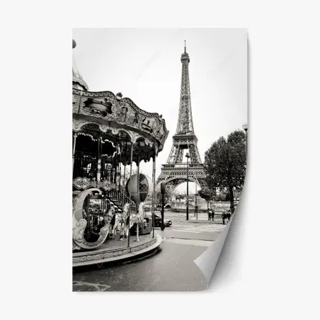 Repositionierbarer Aufkleber Eiffelturm und karussell in Paris – Wallnifity®