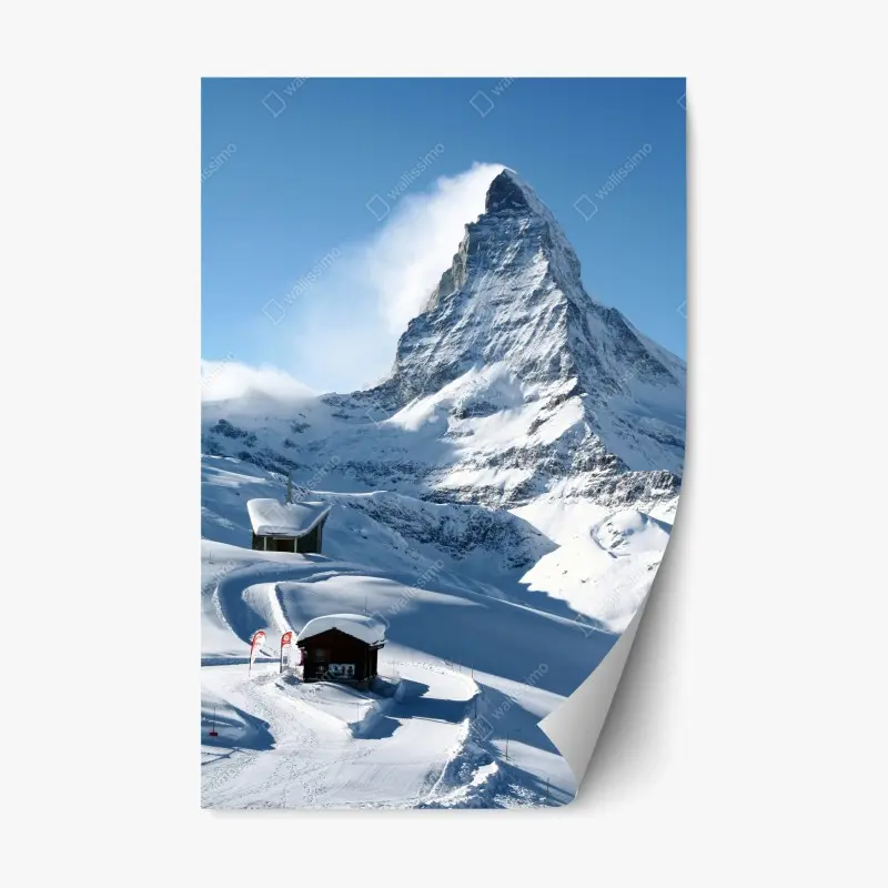 Repositionierbarer Aufkleber majestätischer alpiner gipfel im winter