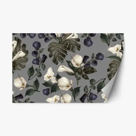 Repositionierbarer Aufkleber vintage calla blumenmuster auf grauem hintergrund – Wallnifity®