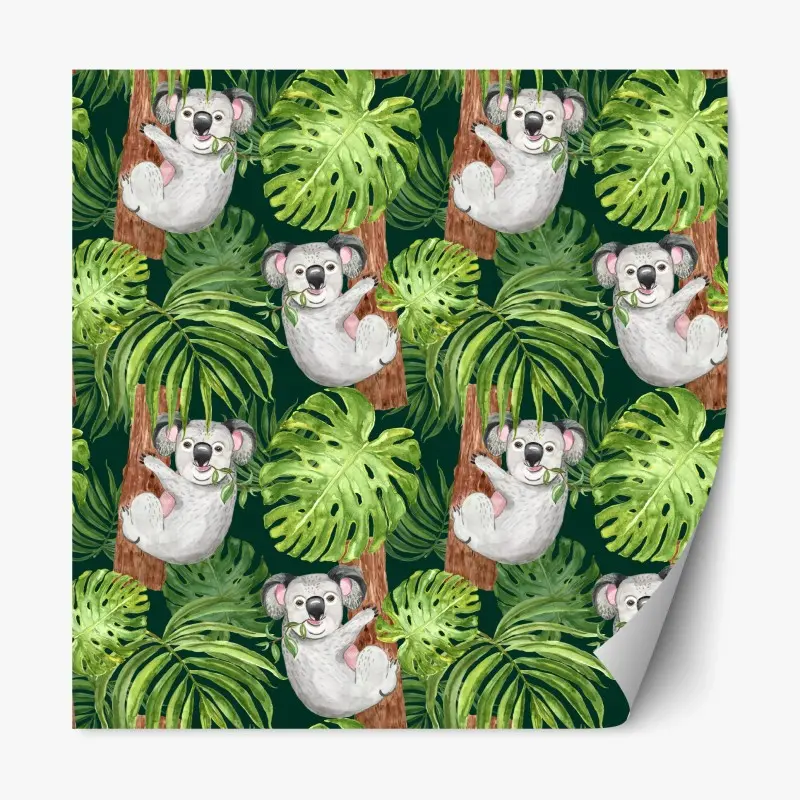 Repositionierbarer Aufkleber niedliches aquarell-koala-muster mit tropischen blättern