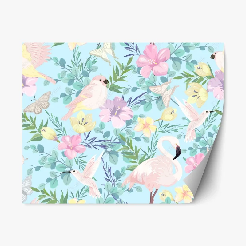 Repositionierbarer Aufkleber pastell tropisches vögel- und blumenmuster – Wallnifity® Repositionierbarer Aufkleber pastell tropisches vögel- und blumenmuster – Wallnifity®