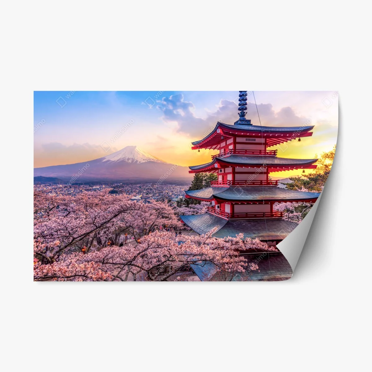 Repositionierbarer Aufkleber sonnenuntergang über dem Fuji und der Chureito-Pagode – Wallnifity® Repositionierbarer Aufkleber sonnenuntergang über dem Fuji und der Chureito-Pagode – Wallnifity®