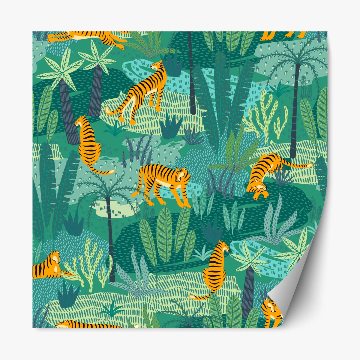 Repositionierbarer Aufkleber tropischer dschungel mit tigern – Wallnifity®