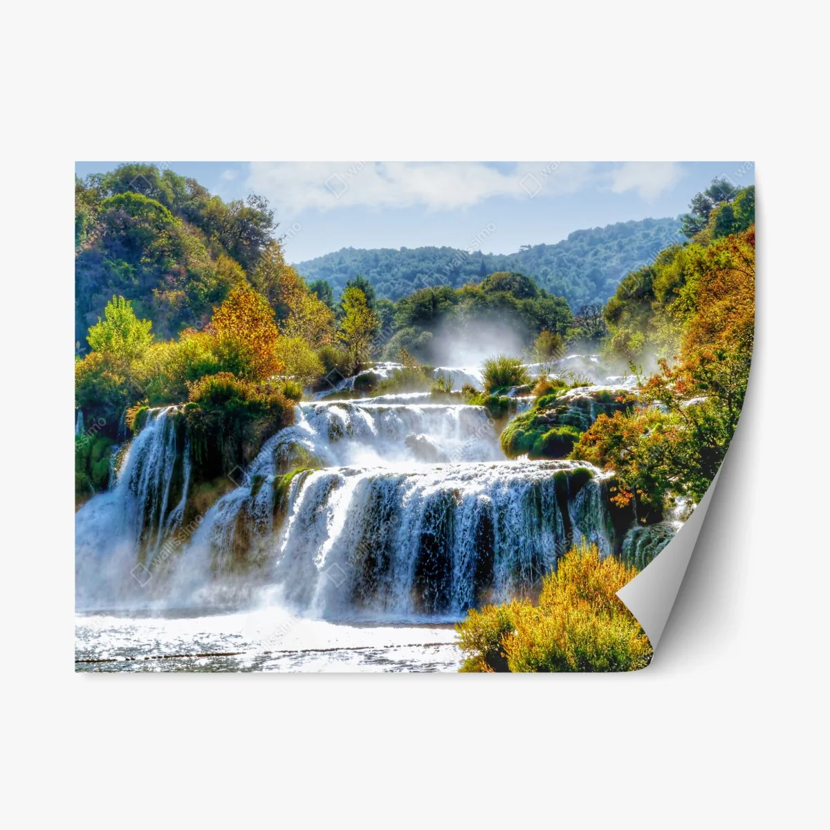 Repositionierbarer Aufkleber stufenförmiger wasserfall im üppigen wald – Wallnifity® Repositionierbarer Aufkleber stufenförmiger wasserfall im üppigen wald – Wallnifity®